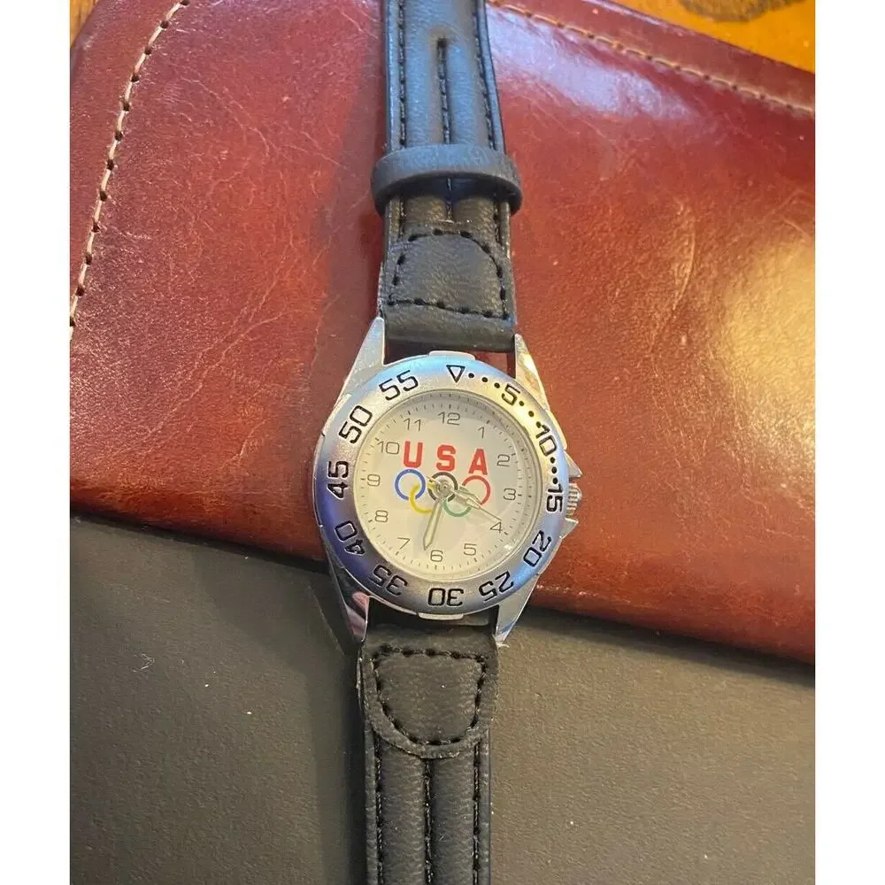 RARE VTG 35mm DiMaggio Timepieces USA Olympics Watch, Thick Leather Band, NIB